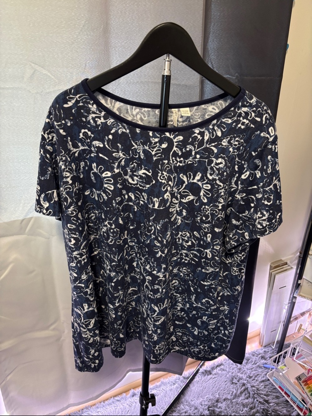 Cato Navy Floral Crewneck Short-Sleeve Tee